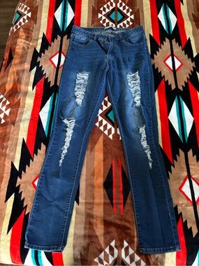 Classic Blue Skinny Ripped Jeans for Women